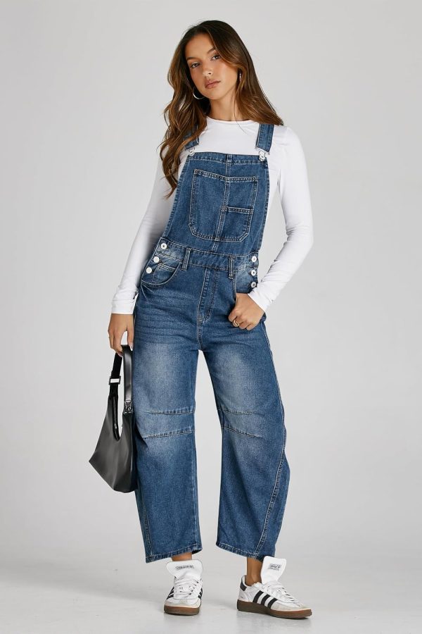 Women's Barrel-Leg Denim Bib Overalls