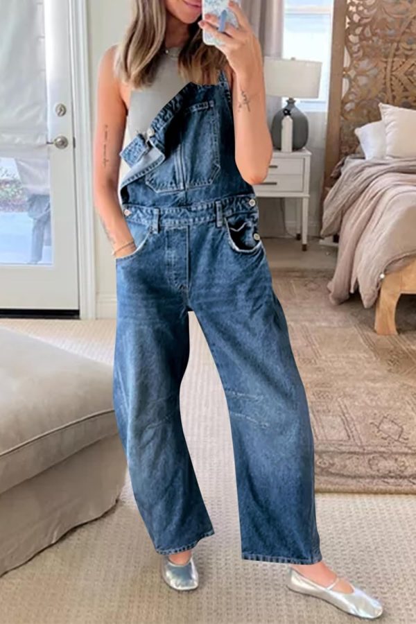 Women's Barrel-Leg Denim Bib Overalls