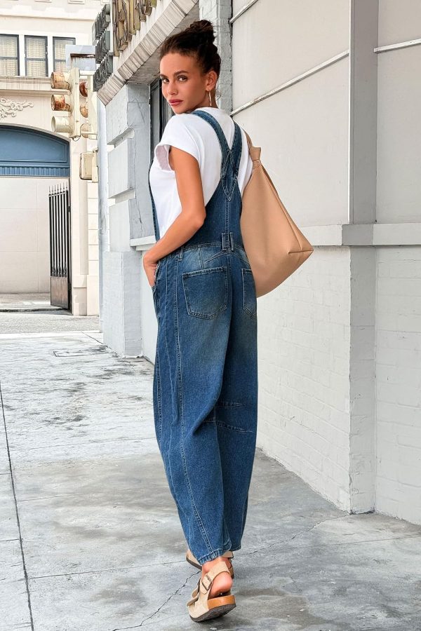 Women's Barrel-Leg Denim Bib Overalls