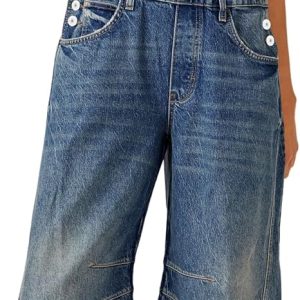 Women's Barrel-Leg Denim Bib Overalls