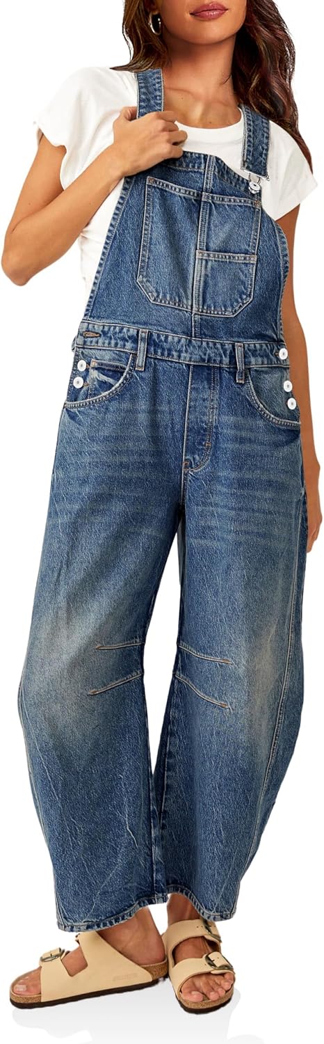 Women's Barrel-Leg Denim Bib Overalls
