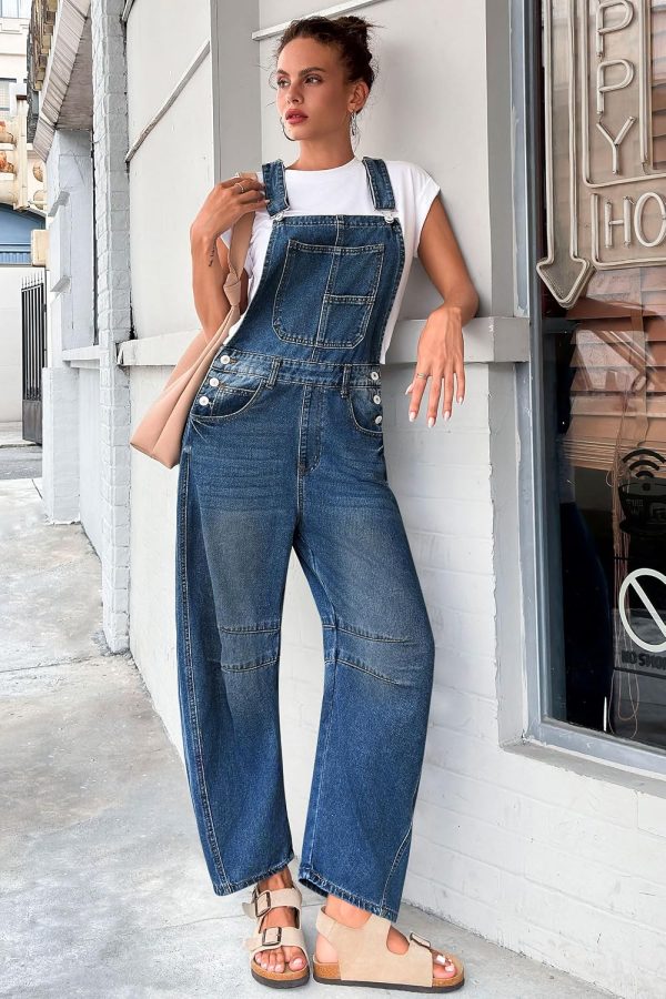 Women's Barrel-Leg Denim Bib Overalls