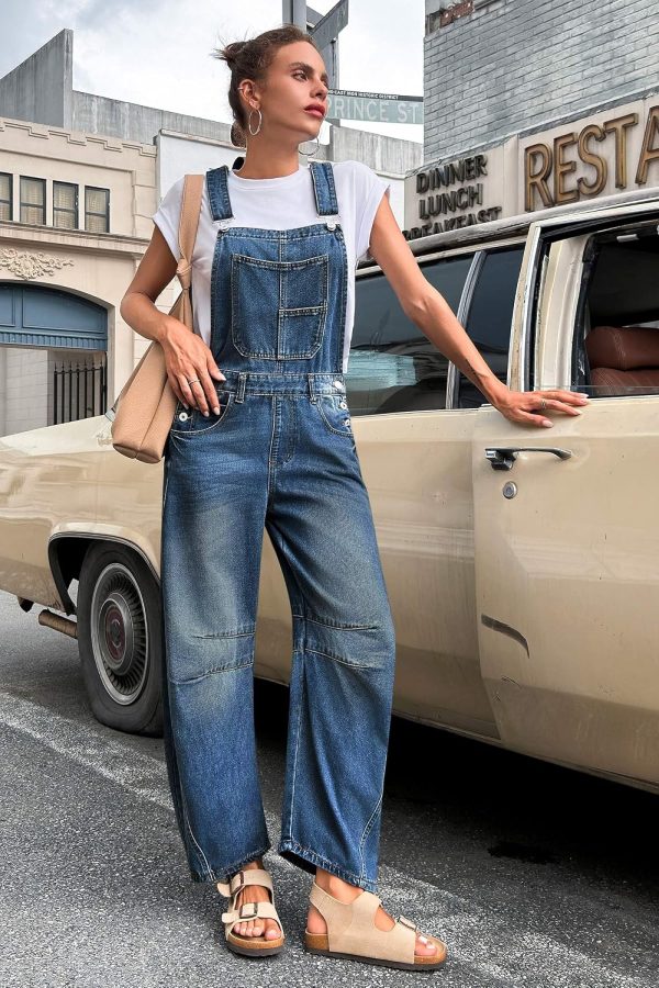 Women's Barrel-Leg Denim Bib Overalls